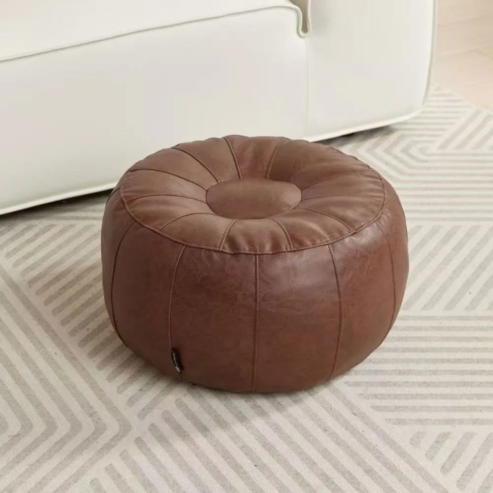 New PU Leather Storage Leg Bench Round Large Capacity Clothes Storage Chair Non-Slip Nordic Storage Pouf Living Room
